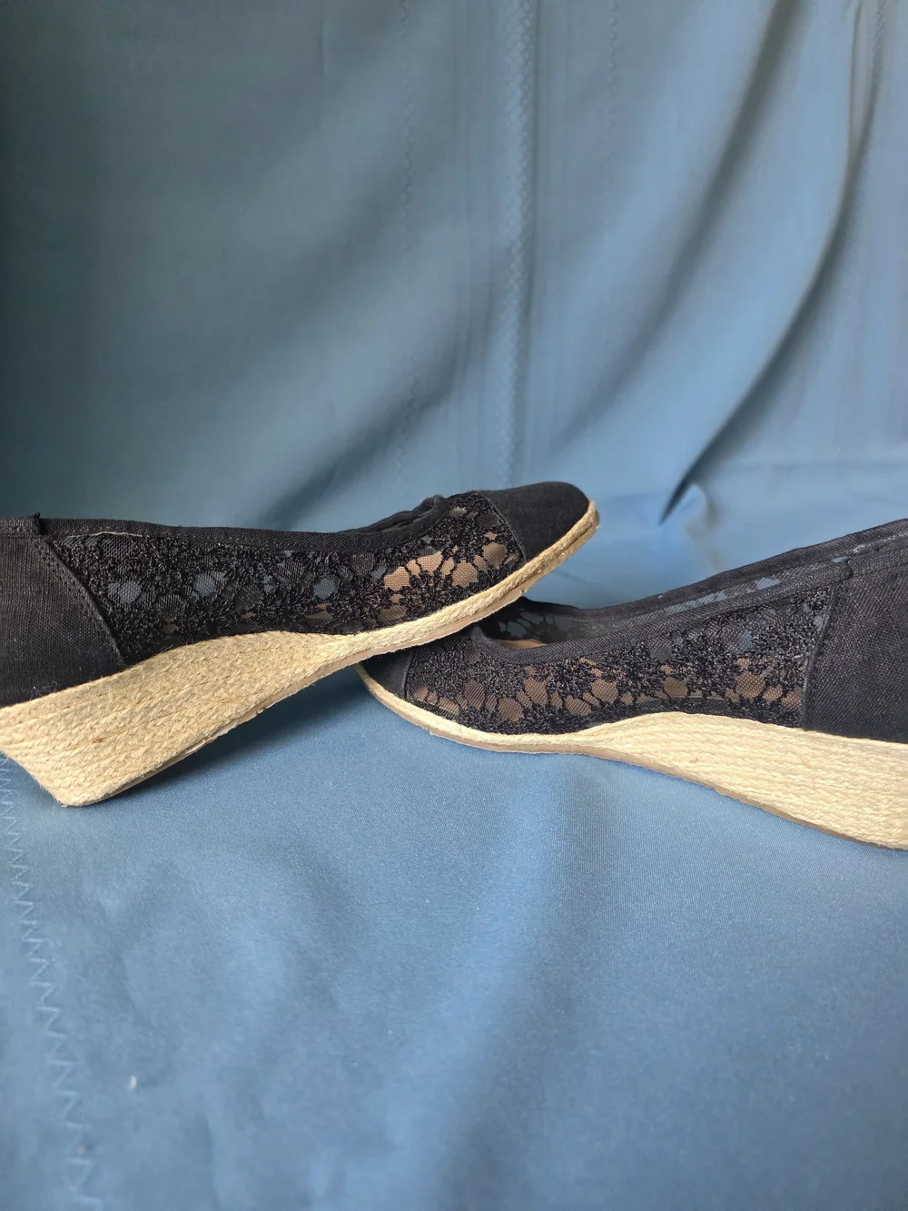 Beacon Black Lace Espadrille Wedge Heels  Size 10N